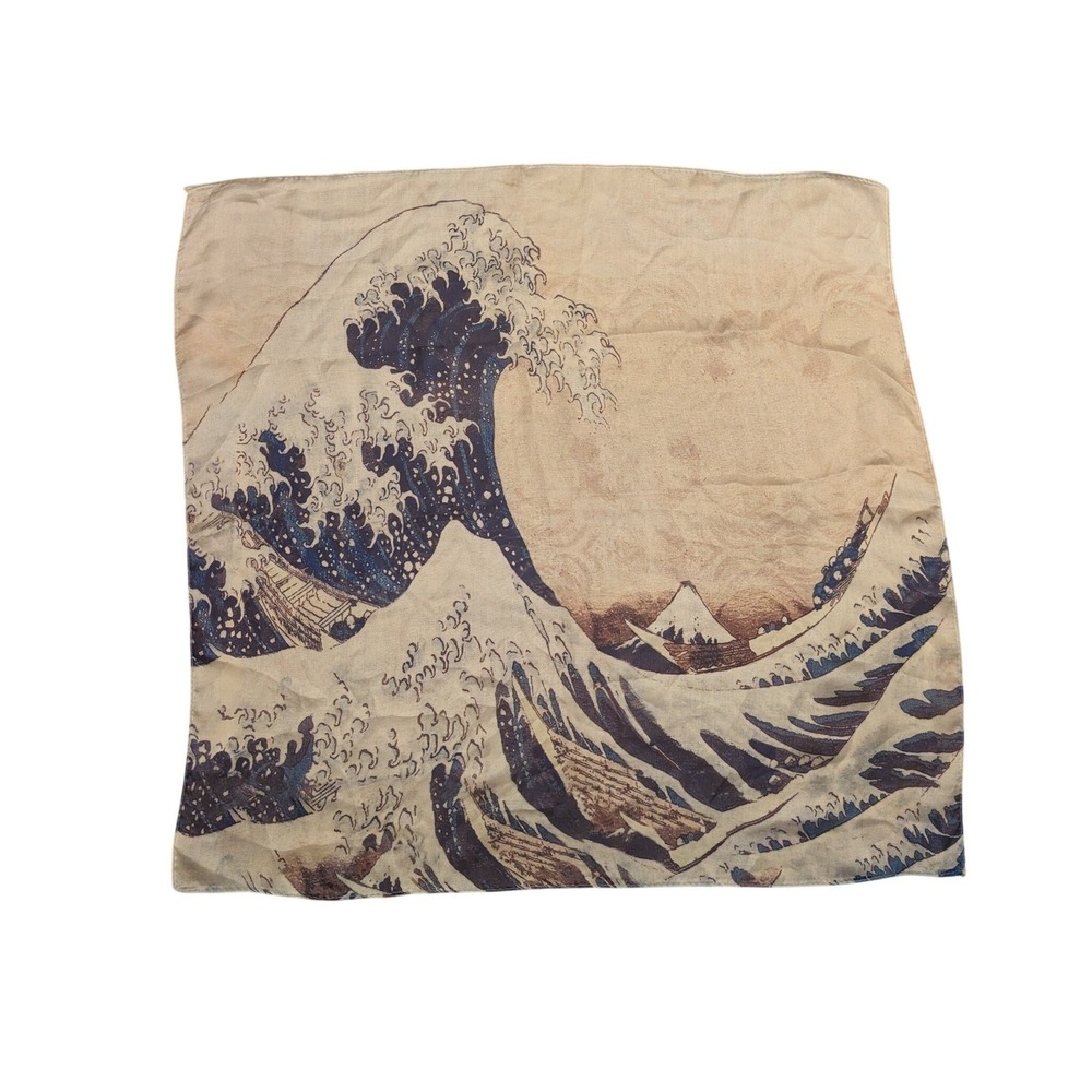 Great Wave off Kanagawa Hokusai Art Print Silk Scarf Square Art-to-Wear Delicate